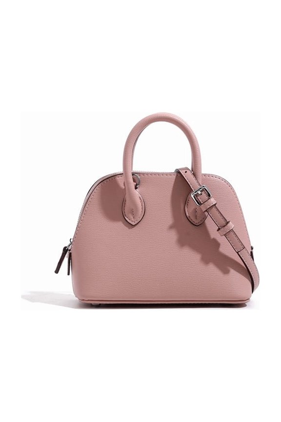 Mini Dome Shell Handbag, 2 Ways Hand Crossbody Leather Purse, Pink