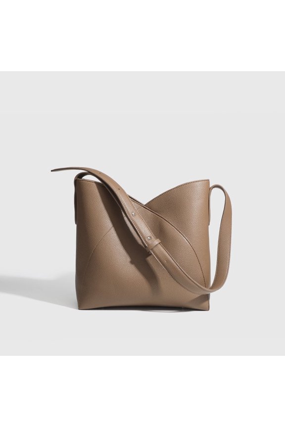 Light Brown Minimal Curved Opening PU Versatile Accessory Tote Purse, Spacious Main Compartment Fashion Commute Leisure Outing Bag for Women