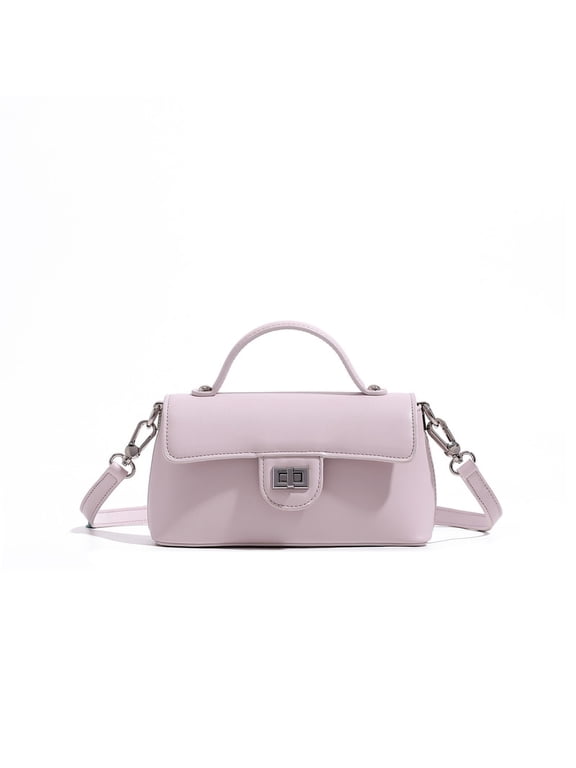 Minimalist Flap Mini Handbag, 2 Ways Hand Crossbody Smooth Leather Purse, Light Pink