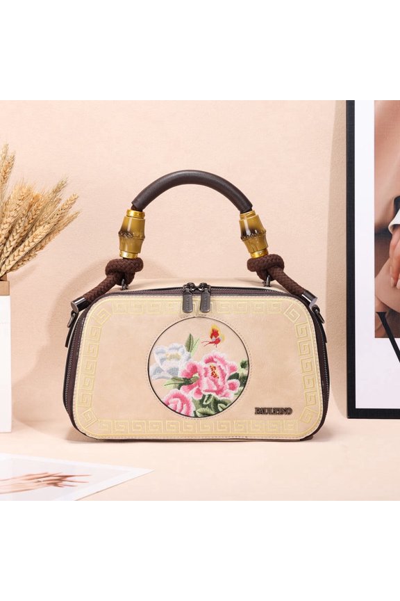 Women's PU Peony Butterfly Embroidery Crossbody Purse, White