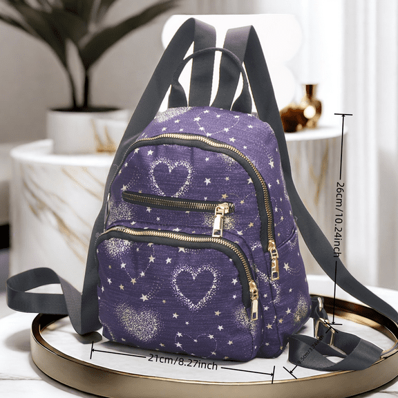 Alikpop Purple Heart Pattern Y2k Mini Backpack For Women Small Backpack Purse For Ladies Cute Bookbag Travel Shoulder Bag With Charm