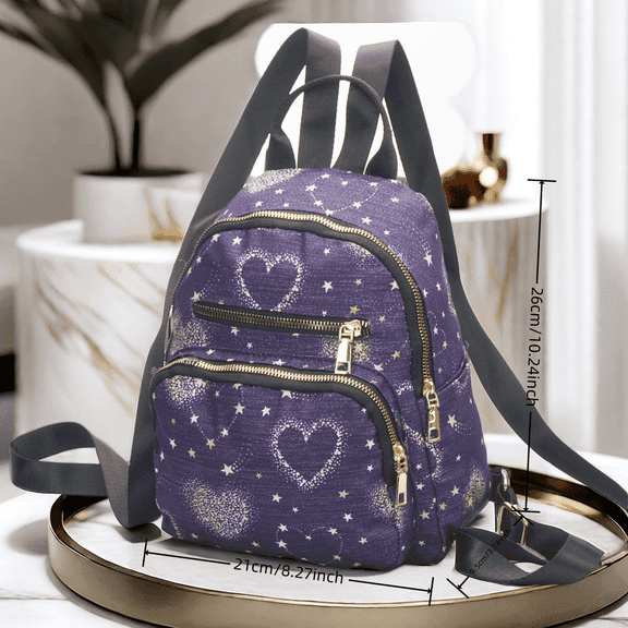 Alikpop Purple Heart Y2K Mini Backpack Purse, Cute Small Bookbag for Women, Adjustable Straps for Travel & Daily Use