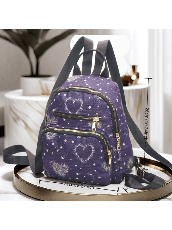 Purple Heart Y2K Mini Backpack Purse, Cute Small Bookbag for Women, Adjustable Straps for Travel & Daily Use