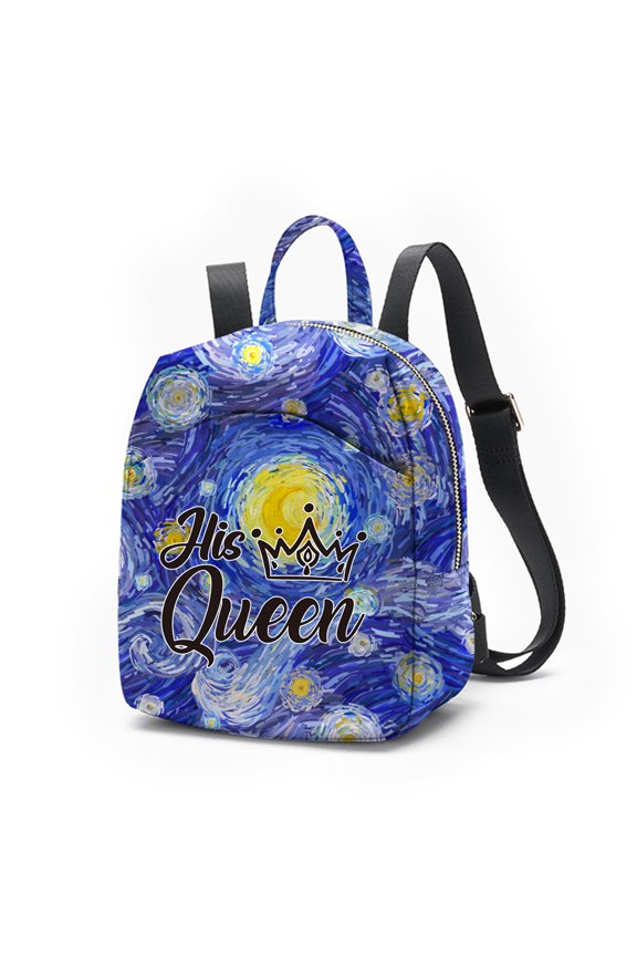 His Queen Blue Starry Sky Van Gogh Oil Painting Pattern Y2k Mini Backpack For Women Small Backpack Purse For Ladies Cute Bookbag Travel Shoulder Bag With Charm