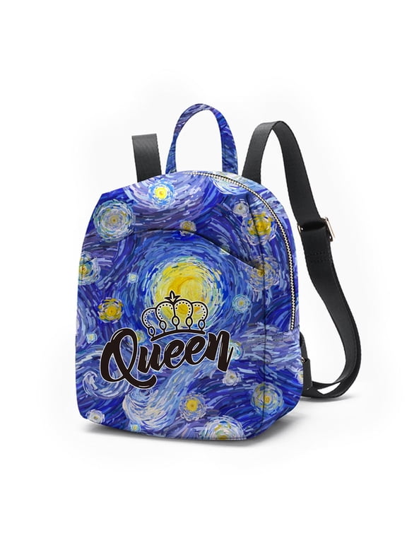 Queen Blue Starry Sky Van Gogh Oil Painting Pattern Y2k Mini Backpack For Women Small Backpack Purse For Ladies Cute Bookbag Travel Shoulder Bag With Charm