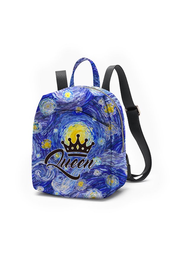 Queen Blue Starry Sky Van Gogh Oil Painting Pattern Y2k Mini Backpack For Women Small Backpack Purse For Ladies Cute Bookbag Travel Shoulder Bag With Charm