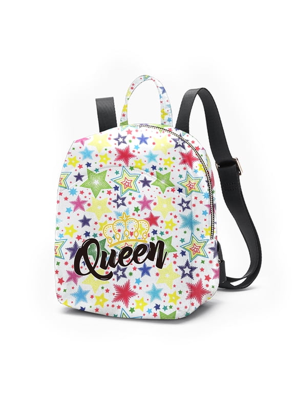 Queen White pentagram Y2k Painting Pattern Y2k Mini Backpack For Women Small Backpack Purse For Ladies Cute Bookbag Travel Shoulder Bag With Charm