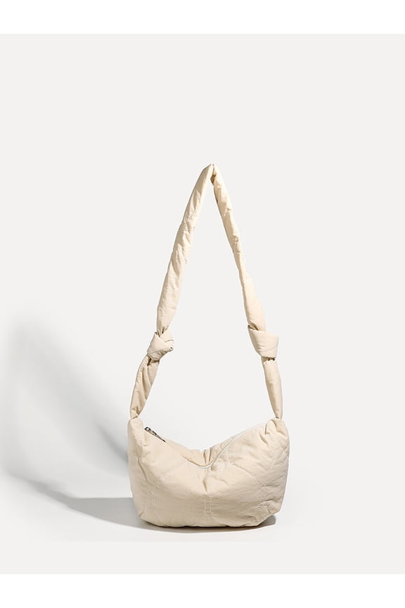 Quilted Cloud Crossbody Bag, Ultra-Light Puffy Nylon Sling Purse for Women, Beige