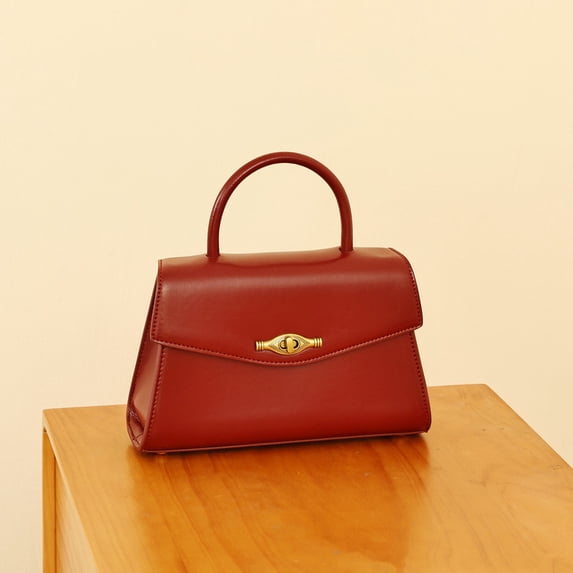 Alikpop Red Women’s Top‑handle Satchel Bag, Vintage PU Leather Turn‑lock Purse, Detachable Adjustable Crossbody Shoulder Bag for Daily Use