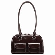 Alikpop Retro Glossy PU Underarm Shoulder Bag, Dual Pocket Boston-Style Purse, Brown