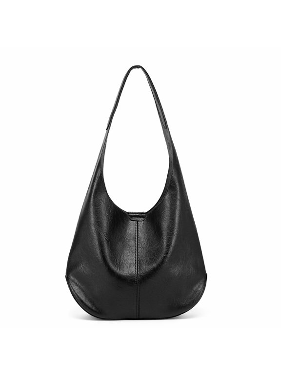 Soft Oil-Wax PU Hobo Shoulder Bag with Inner Pouch, Retro Tote Purse for Women, Black