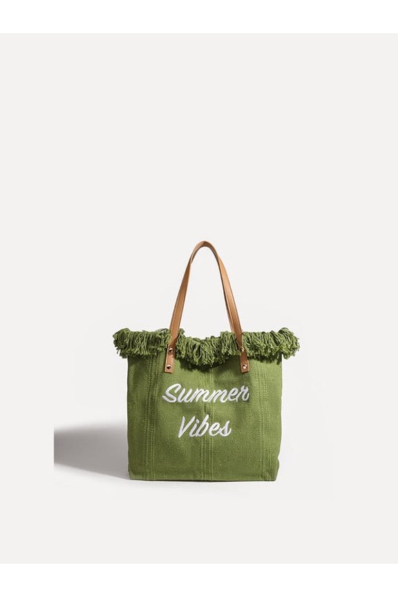 Women's Adult Canvas Fringed Tote Shoulder Bag, Green