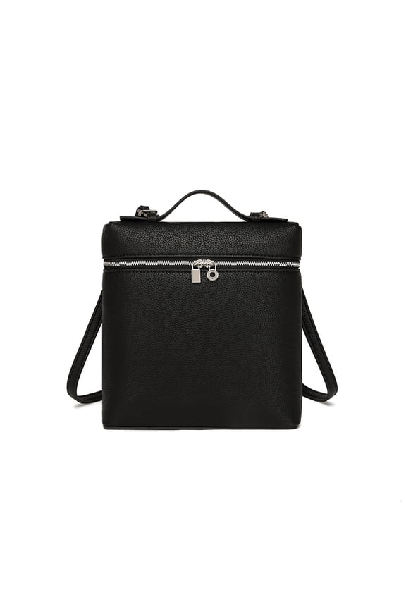 Textured PU Boxy Convertible Backpack, Removable Strap Crossbody Purse for Women, Black