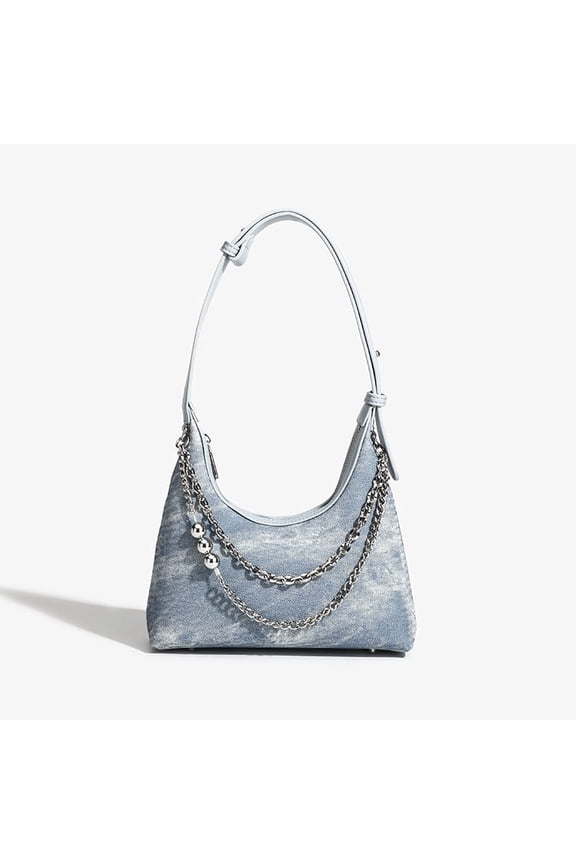 Women's PU Hobo Shoulder Bag with Detachable Adjustable Strap, Light Blue