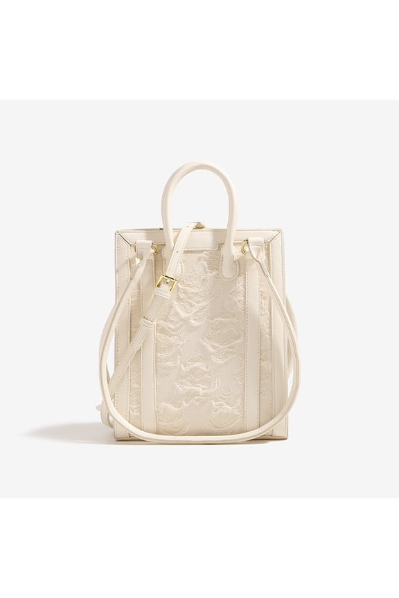 Women's Off White 3D Ruffled Lace Vertical Mini Tote Bag, Detachable Adjustable Strap Handheld Crossbody Purse for Daily Use