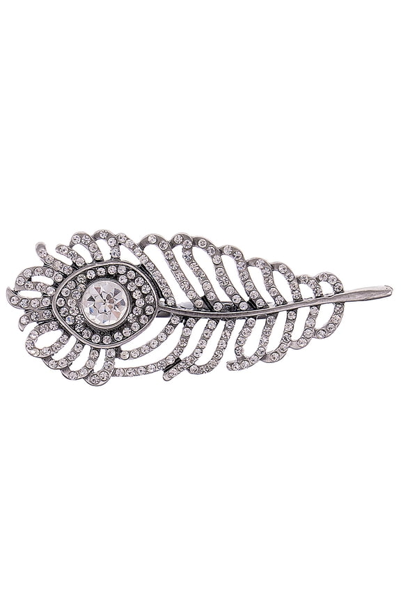 Adjustable Silvery Crystal Rhinestone Peacock Feather Statement Ring