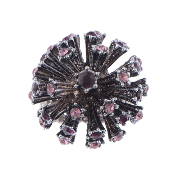 Alilang Amethyst Purple Rose Crystal Rhinestone Starburst Big Bang Flower Firework Ring