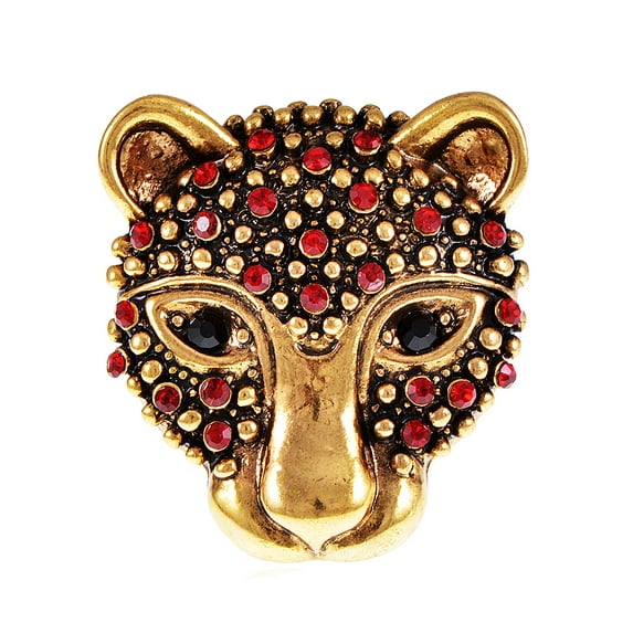 Alilang Antique Golded Tone Ruby Red Crystal Rhinestones Cheetah Feline Stretch Ring