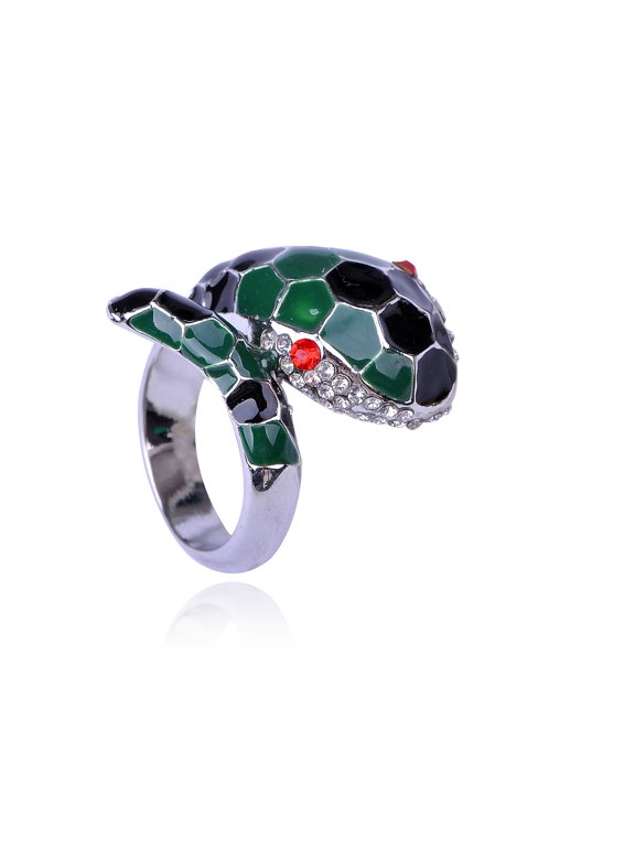 Black Green Clear Crystal Rhinestone Fierce Cobra Snake Fashion Ring