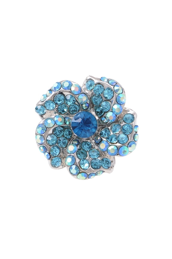 Blue Flower Crystal Rhinestone Hand Finger Fashionable Custom Adjustable Ring