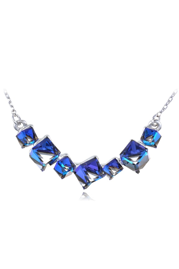 Capri Blue Two Tone Large Cubes Hanging Chain Swarovski Crystal Element Necklace