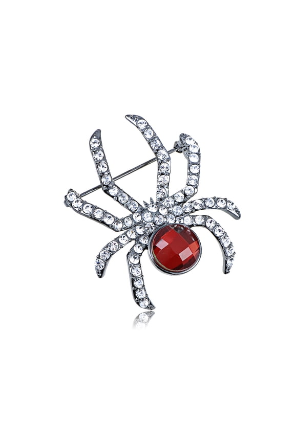 Alilang Clear Crystal Rhinestones Ruby Red Beaded Body Spider Insect Pin Brooch
