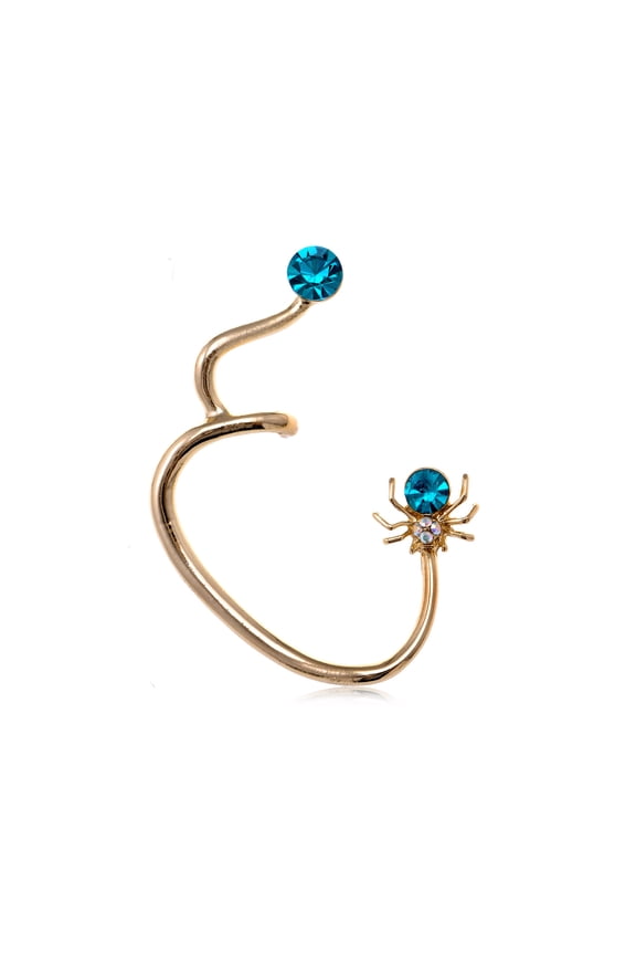 Alilang Cute Mini Blue Bodied Rhinestone Spider Golden Tone Fashion Earring Ear Cuff