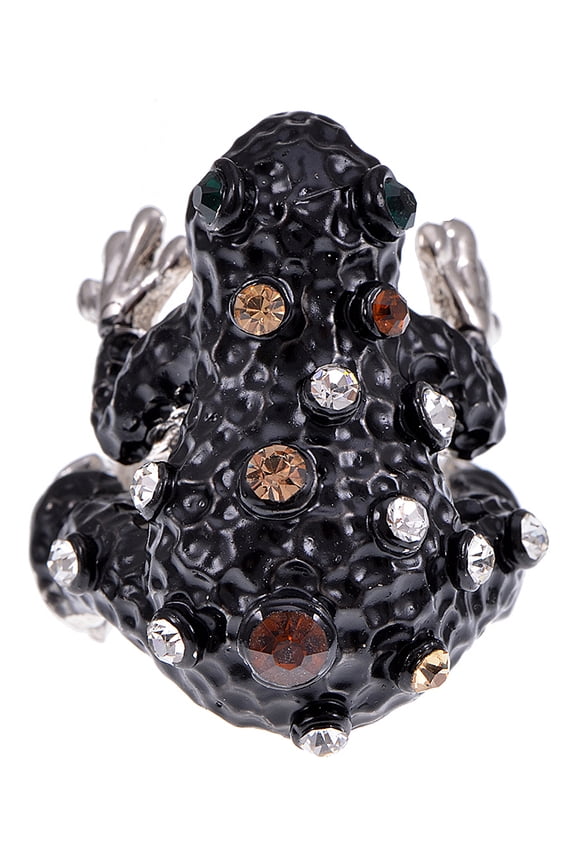 Ebony Dark Painted Enamel Rhinestone Eye Frog Toad Topaz Crystal Adjustable Ring