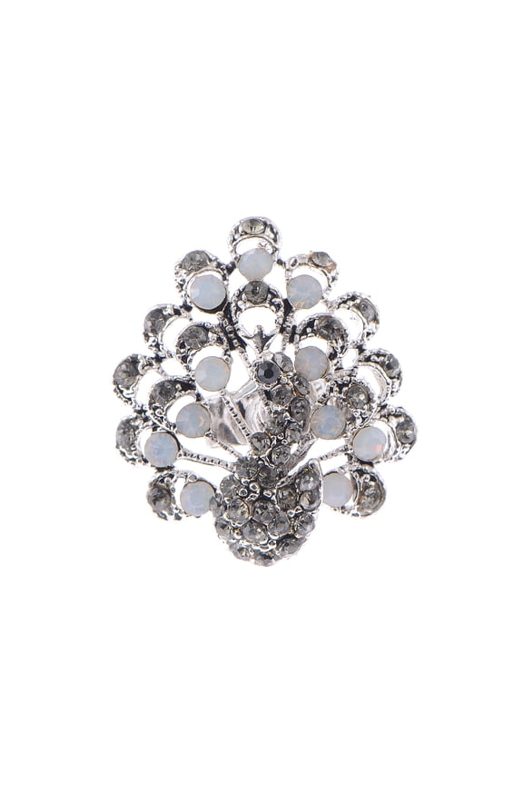 Elegant Silvery Tone Vintage Inspire Jet Black Czech Peacock Synthetic Opal Adjustable Ring