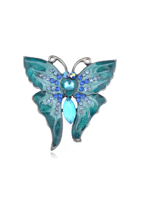Alilang Enamel Wing Blue Green Synthetic Sapphire Crystal Rhinestone Gem Butterfly Moth Pin Brooch
