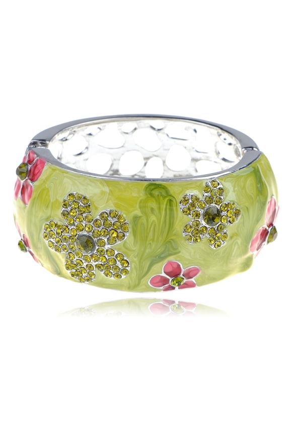 Flower Bracelet Cuff Colorful Crystal Rhinestone Stone Floral Bangle
