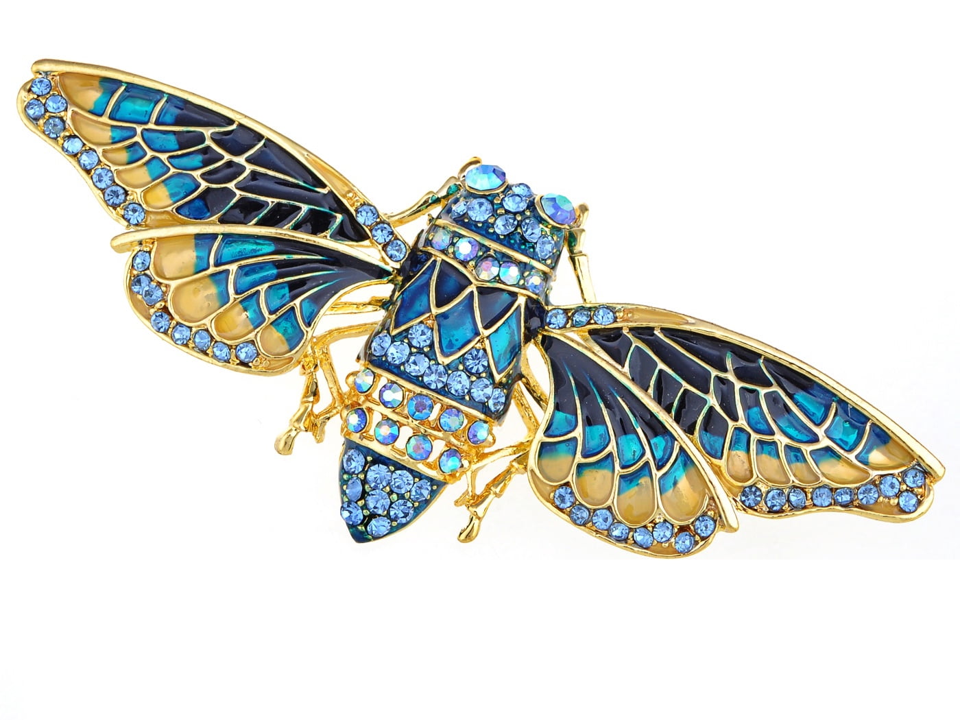 Alilang Golden Tone Blue Sapphire Colored Rhinestone Insect Bug Moth ...