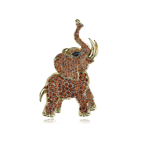 Alilang Golden Tone Brown Rhinestones Animal Elephant Trunk Brooch Pin
