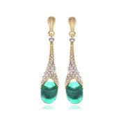 Alilang Golden Tone Clear Rhinestone Emerald Stone Fancy Drop Fashion Earrings