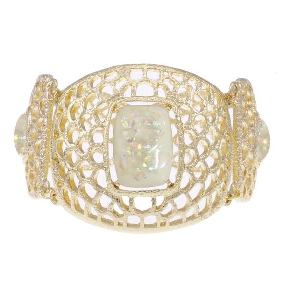 Alilang Golden Tone Contemporary White Rhinestone Honey Comb Design Bracelet