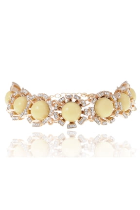 Golden Tone Crystal Rhinestone Sunshine Yellow Bead Stone Chain Fashion Bracelet