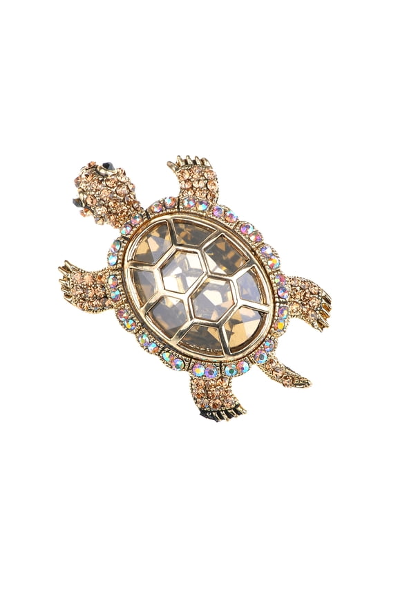 Alilang Golden Tone Light Brown Iridescent Colored Rhinestones Turtle Tortoise Shell Brooch Pin