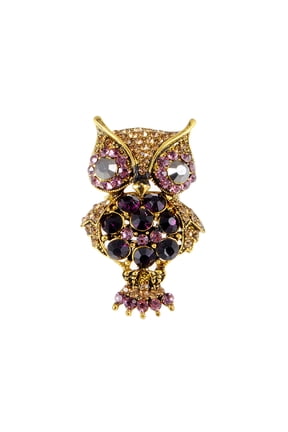 Golden Tone Purple Crystal Rhinestone Adjustable Midnight Owl Animal Ring