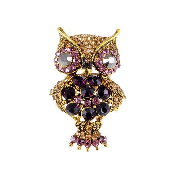 Alilang Golden Tone Purple Crystal Rhinestone Adjustable Midnight Owl Animal Ring