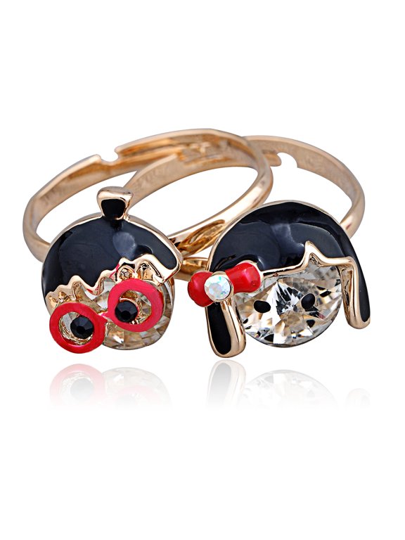 Golden Tone Two Piece Crystal Rhinestone Geeky Nerdy Love Couple Adj Ring Pair