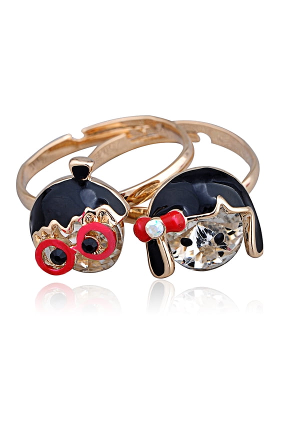 Golden Tone Two Piece Crystal Rhinestone Geeky Nerdy Love Couple Adj Ring Pair