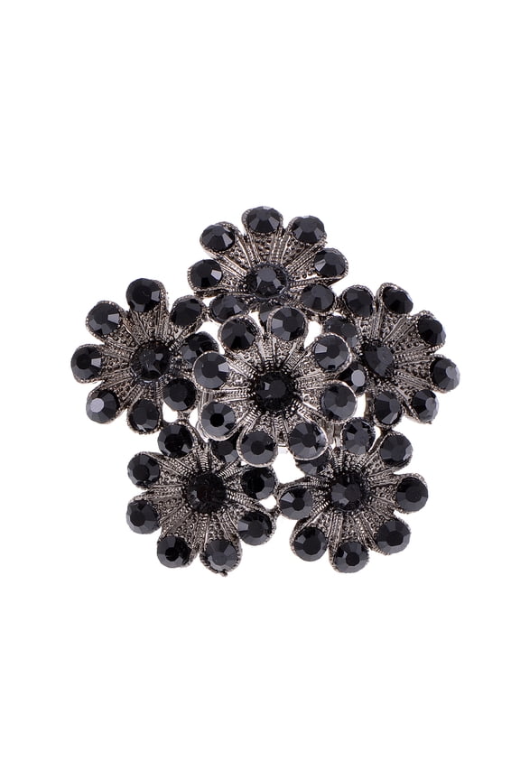 Gunmetal Tone Black Crystal Rhinestones Flower Cluster Floral Adjustable Ring