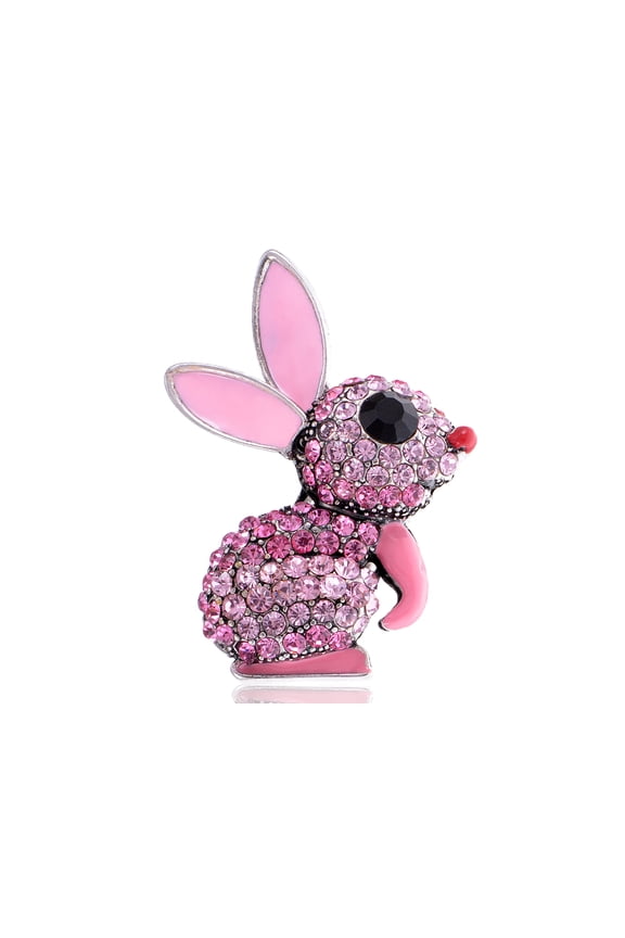 Handpainted Hot Neon Pink Enamel Bunny Rabbit Crystal Rhinestone Ring
