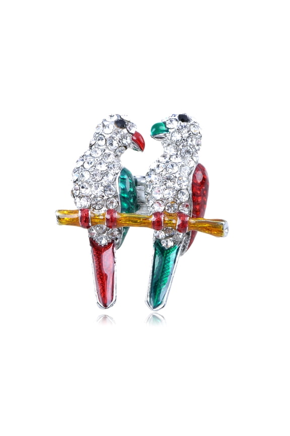 Itailian Emerald Ruby Green Enamel Love Birds Couple Perch Custom Adjustable Ring