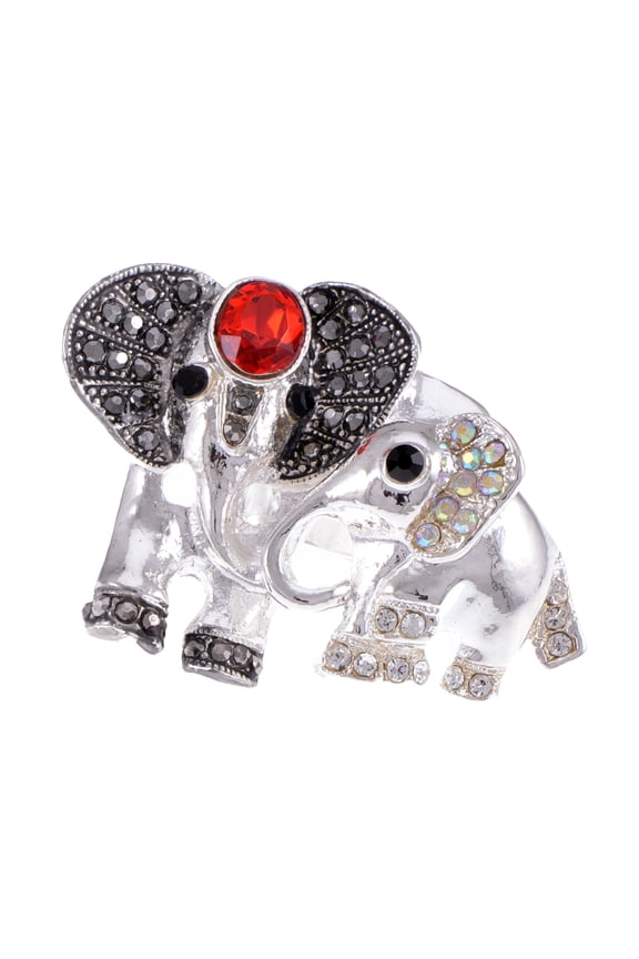 Alilang Lovely Mother Family Ruby Clear Crystal Rhinestone Elephant Custom Ring