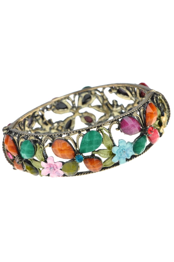 Multicolor Crystal Rhinestone Abstract Butterfly Insect Flower Garden Bangle Cuff Bracelet