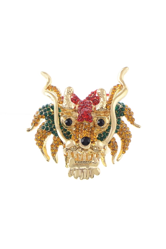 Alilang Multicolor Rhinestone Crystal Lunar New Year Chinese Zodiac Eastern Dragon Lion Head Ring