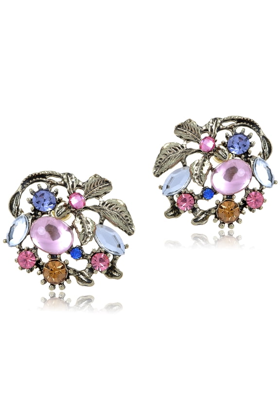 Alilang Multicoloured Jewels Sprouting From Leaves Delight Magic of this World Earrings