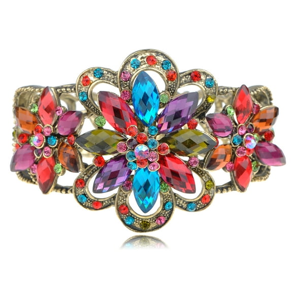 Alilang Rainbow Colorful Jewel Gem Flower Star Crystal Rhinestone Fashion Bracelet Bangle Cuff