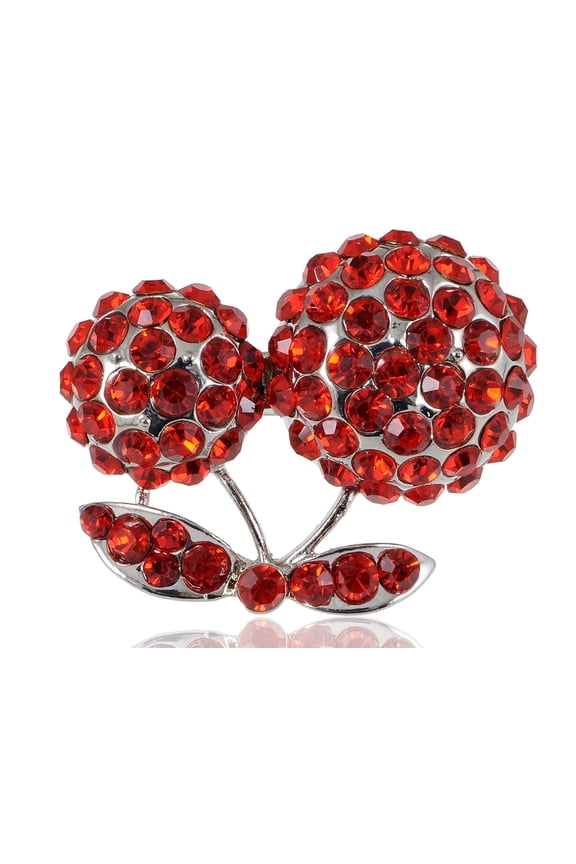 Red Cherry Cherries Stem Crystal Encrusted Rhinestone Ring Adjustable